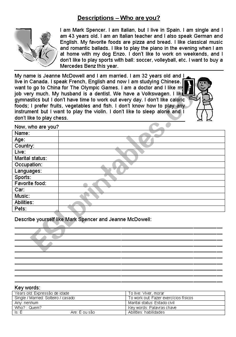 Description activity worksheet