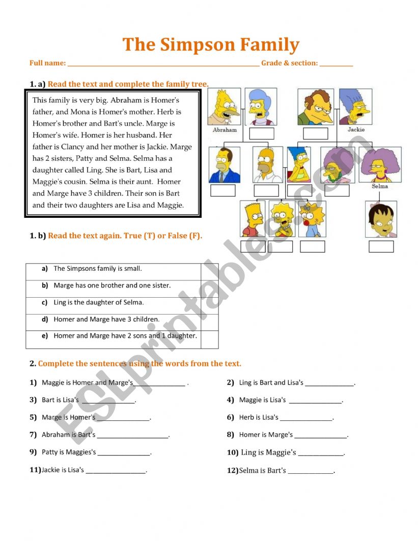 the simpson family worksheet