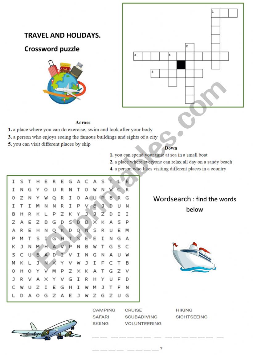 travel and holidays worksheets