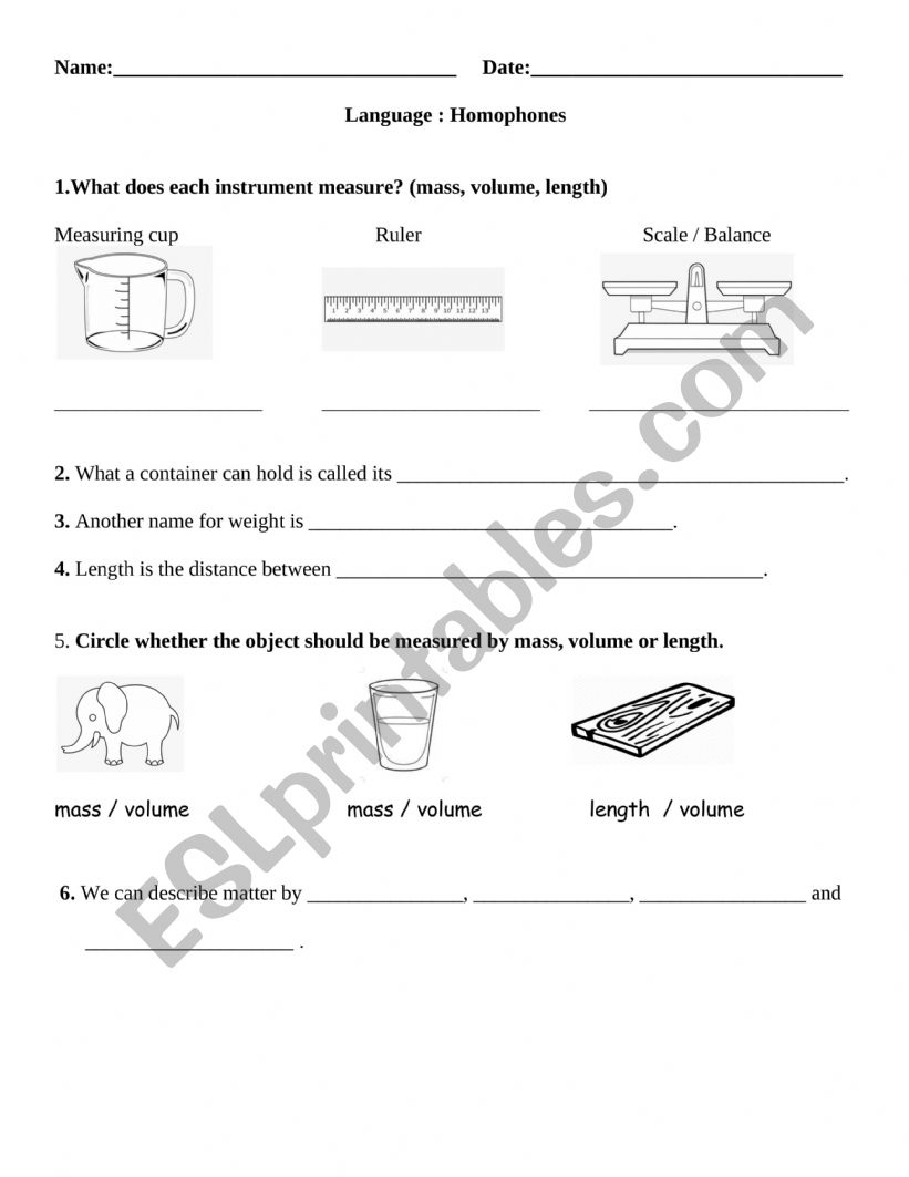 Matter Worksheet worksheet