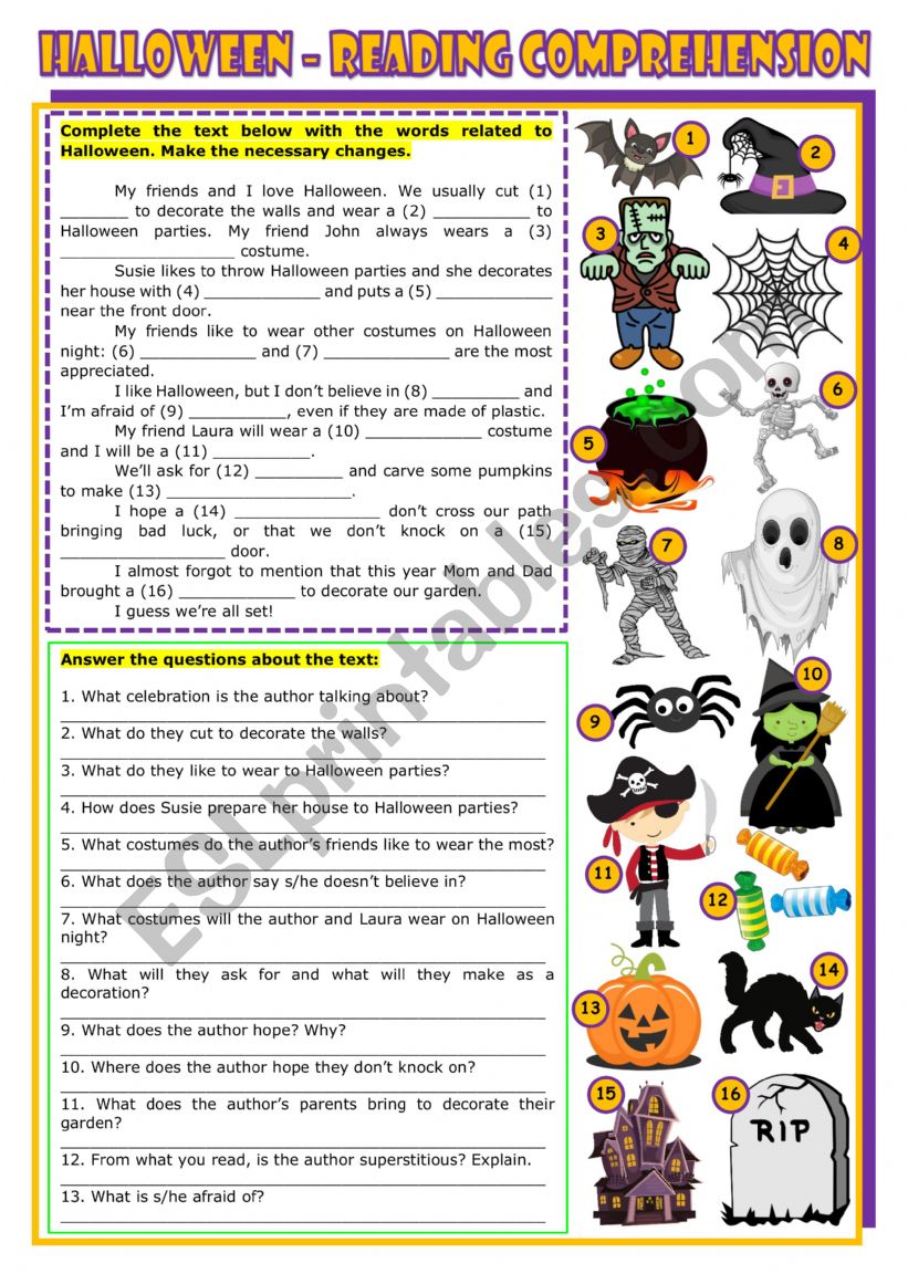 Halloween Reading and Vocabulary (editable)