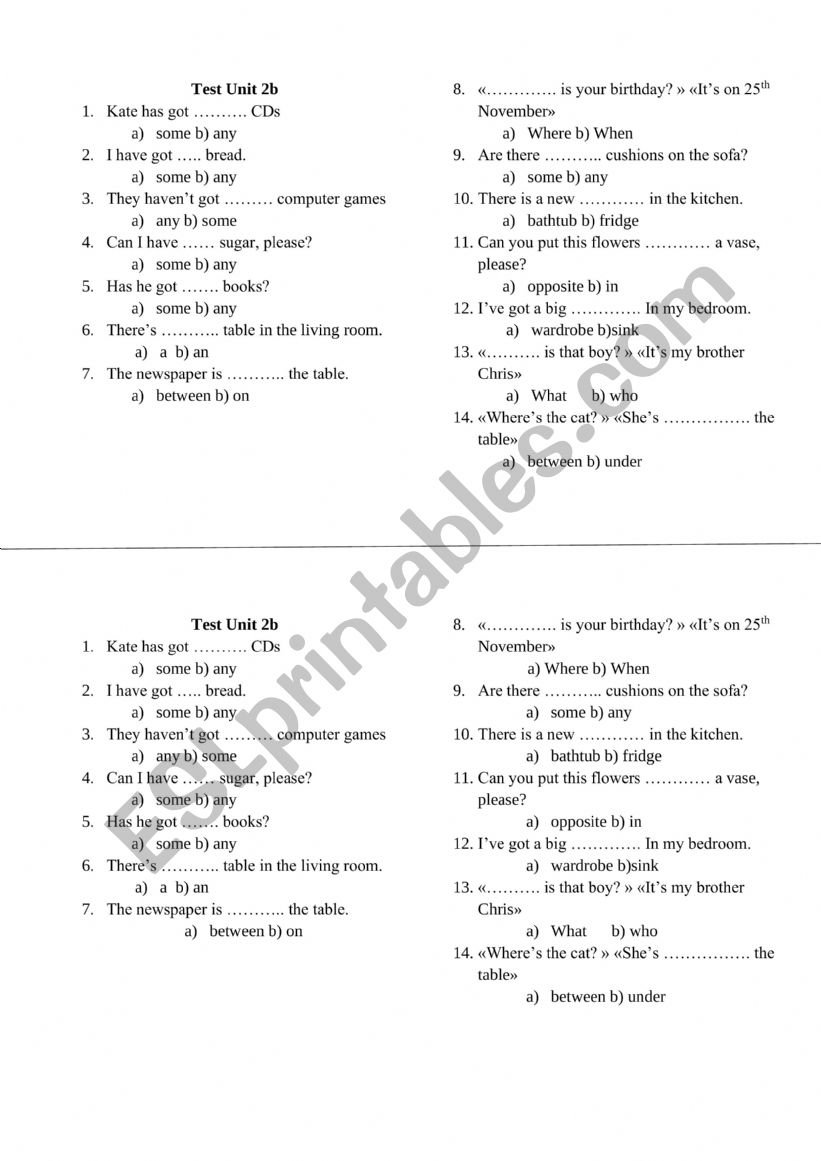 Spotlight 6 Module 2 Test worksheet