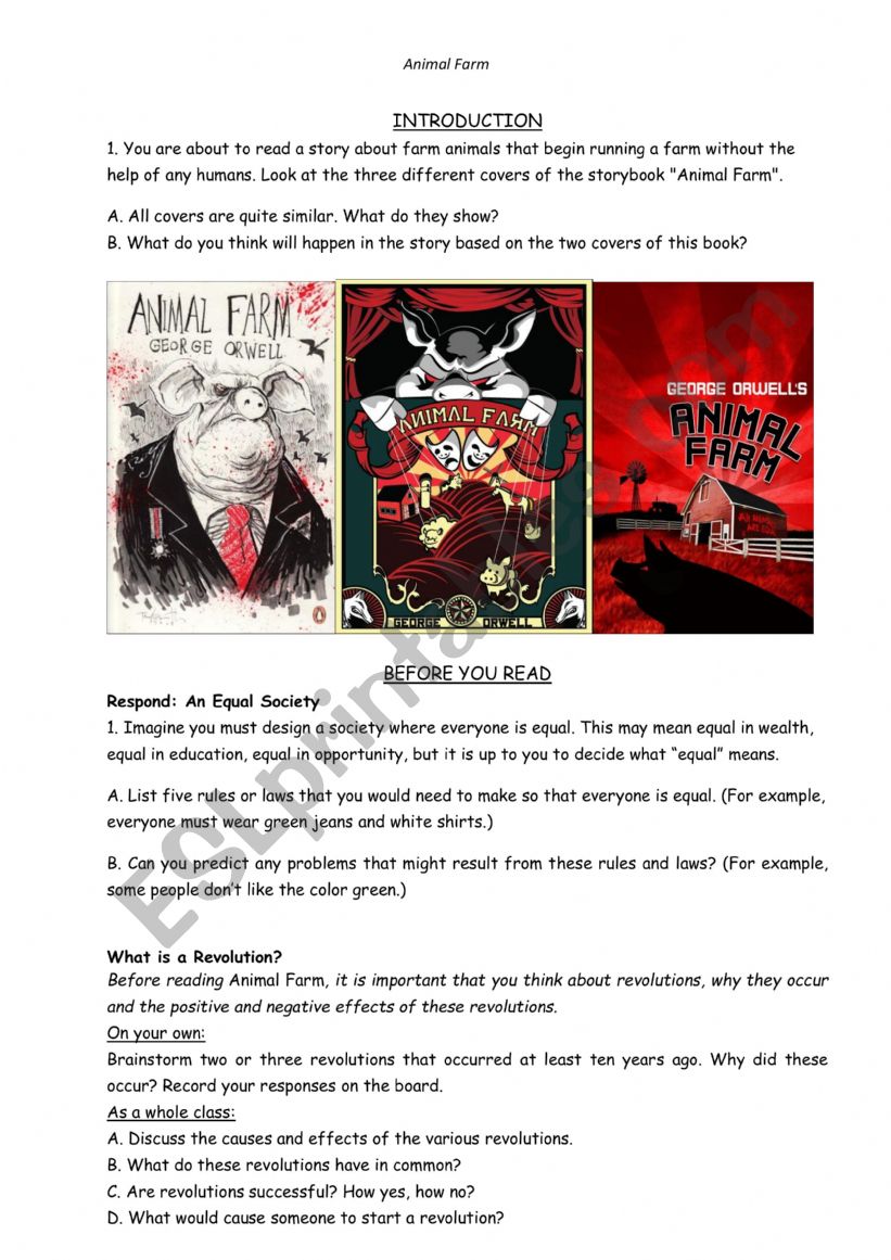 Animal Farm - Introduction worksheet
