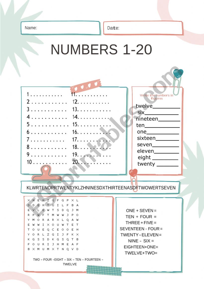 Numbers 1-20 worksheet