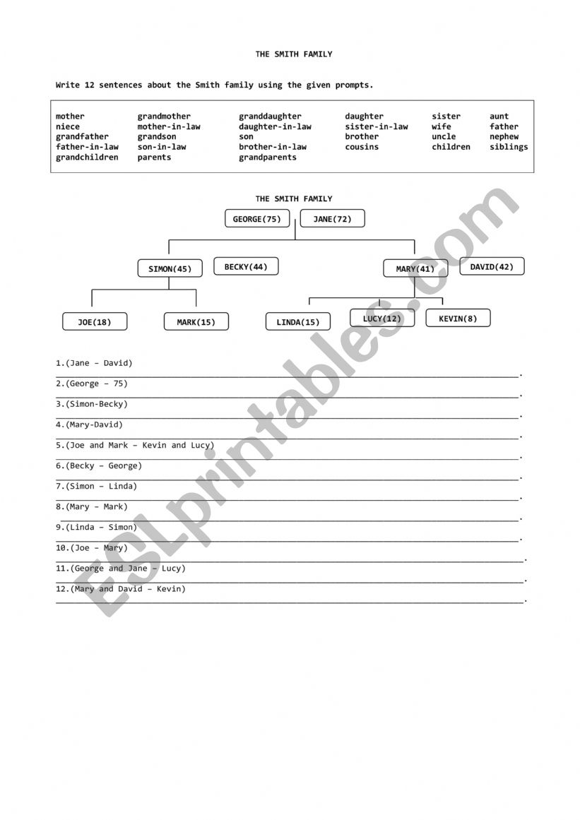 THE SMITH FAMILY worksheet