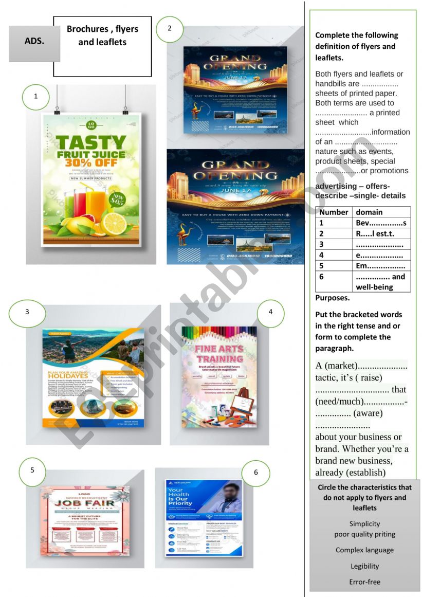 ADVERTISING worksheet