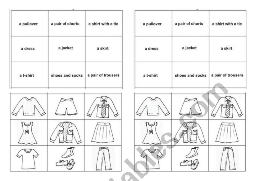 clothes worksheet