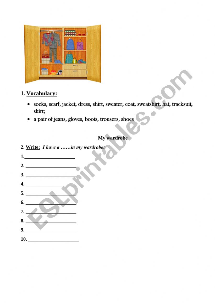 Clothes Project worksheet