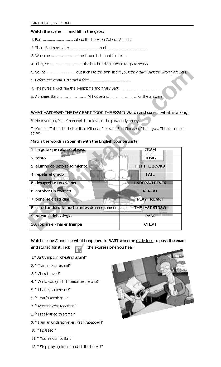 BART GETS AN F second part worksheet