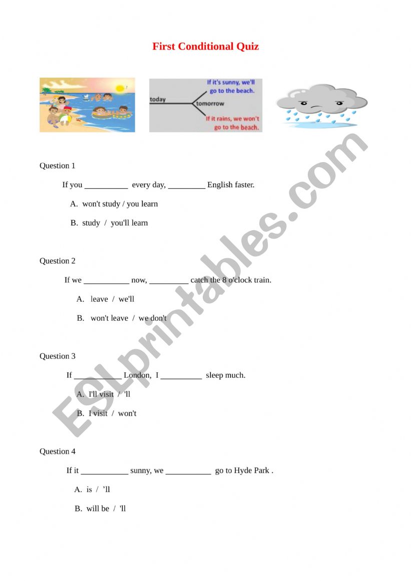 First Conditional Quiz (Answer key included)