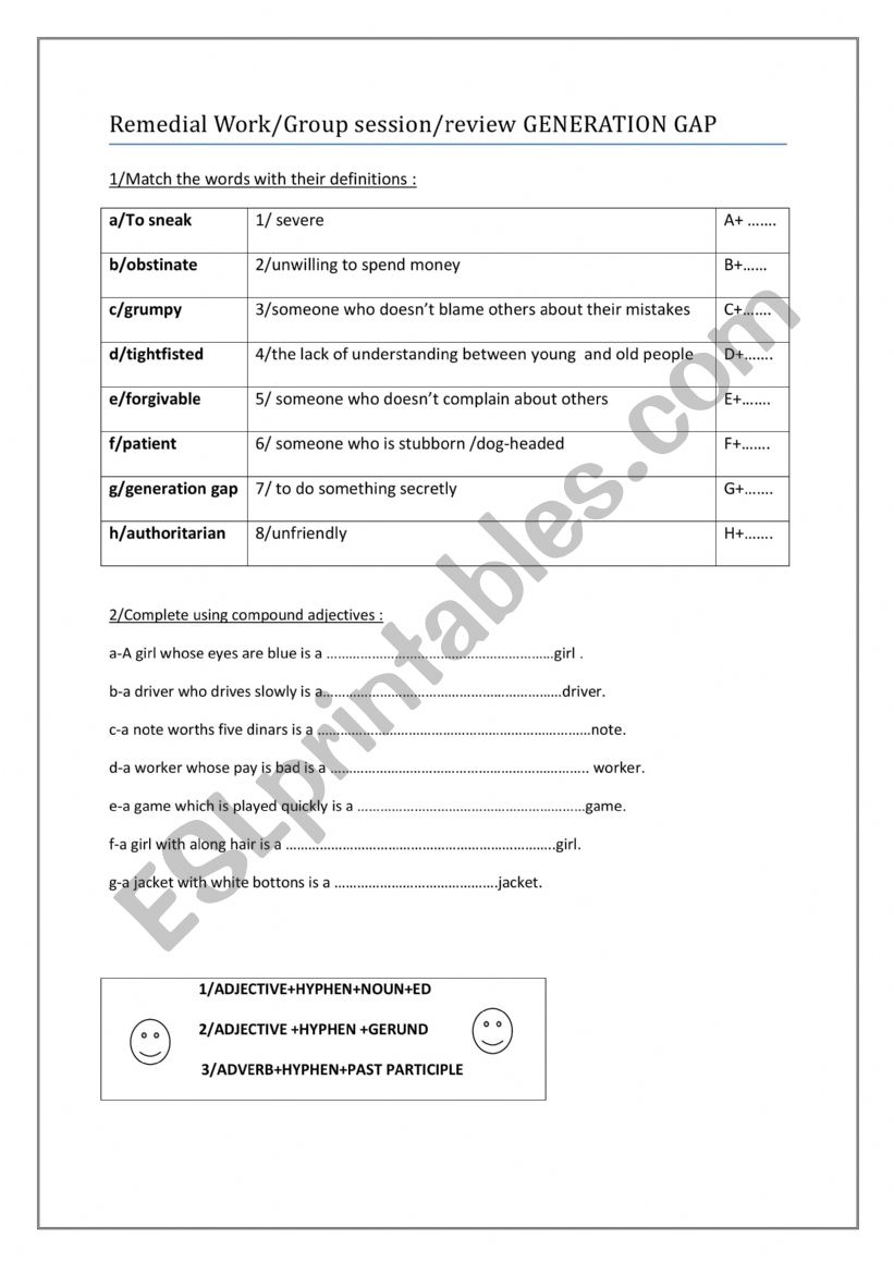 REMEDIAL WORK OR GROUP SESSION  GENERATION GAP /FAMILY