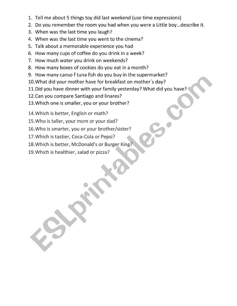 questions for oral practice worksheet