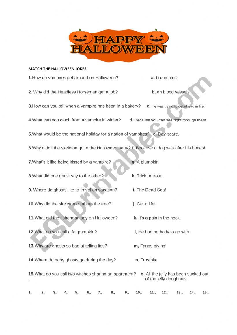 Match the Halloween jokes:-) worksheet