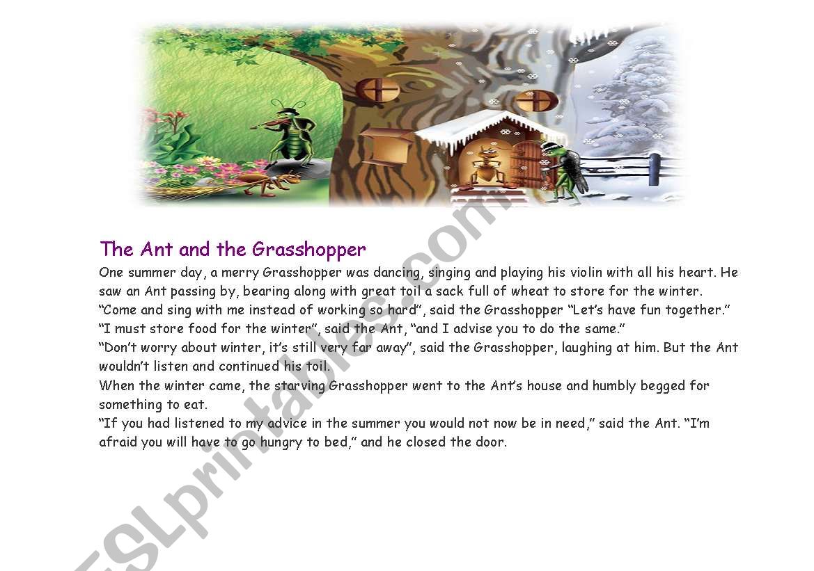 THE ANT AND THE GRASSHOPPER worksheet