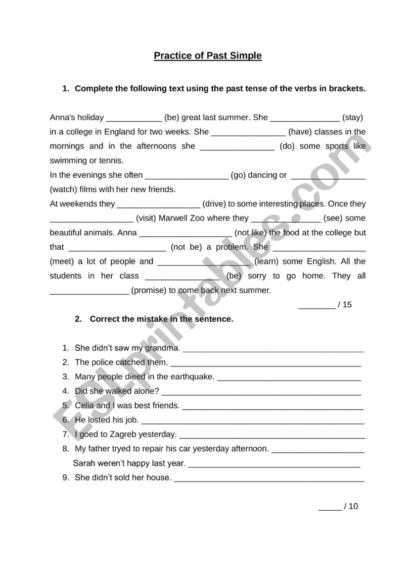 Practice of past simple worksheet