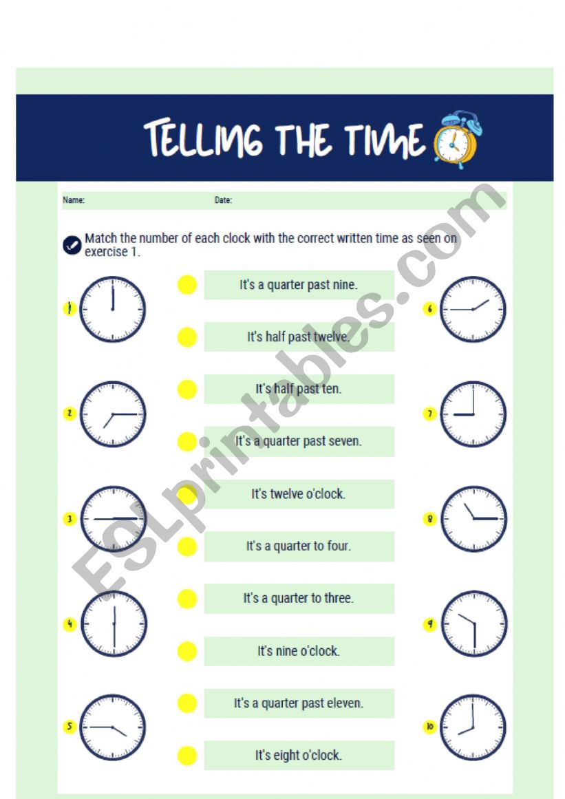 What time is it? (match) worksheet