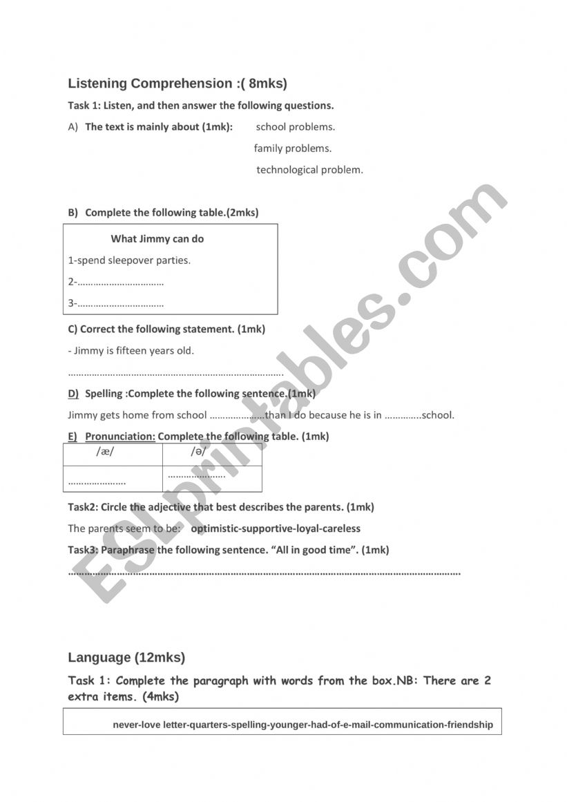 MID TERM TEST 1 2nd FORMERS worksheet