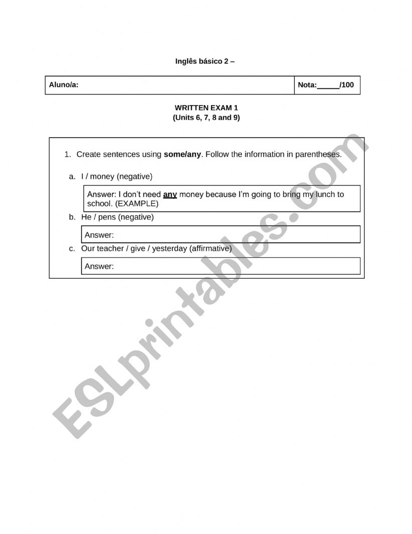 Past Form worksheet