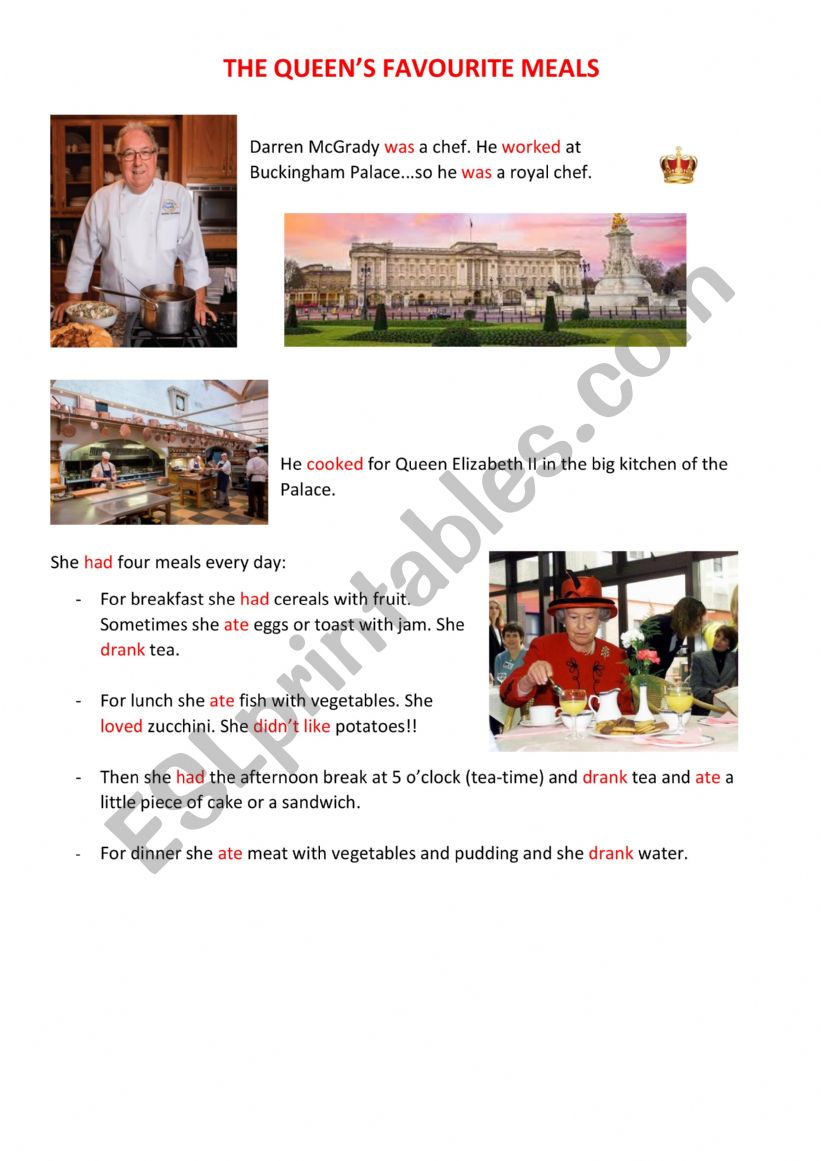 The QueenÃ¯Â¿Â½s meals worksheet