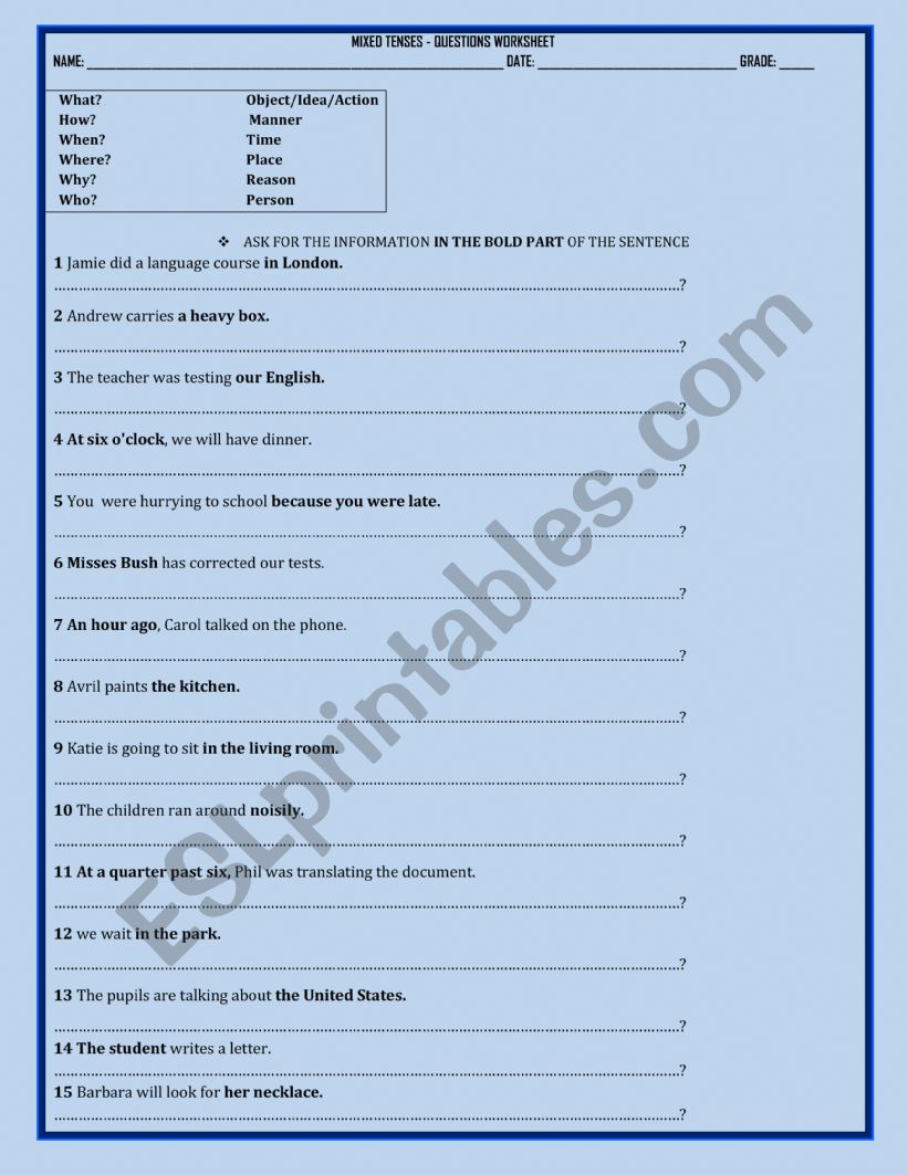 ASKING QUESTIONS WORKSHEET worksheet