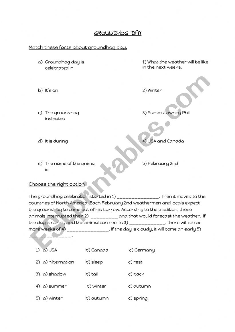 GROUNDHOG DAY  worksheet