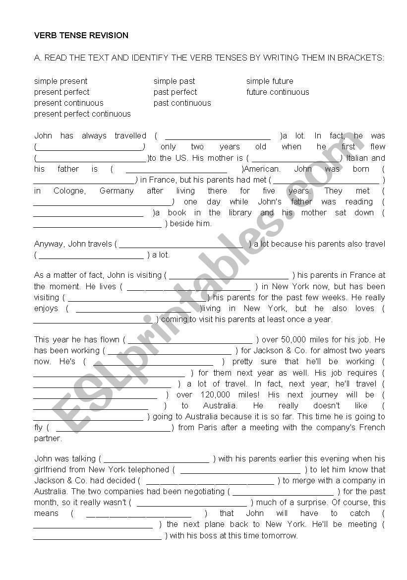 Verb tense revision worksheet
