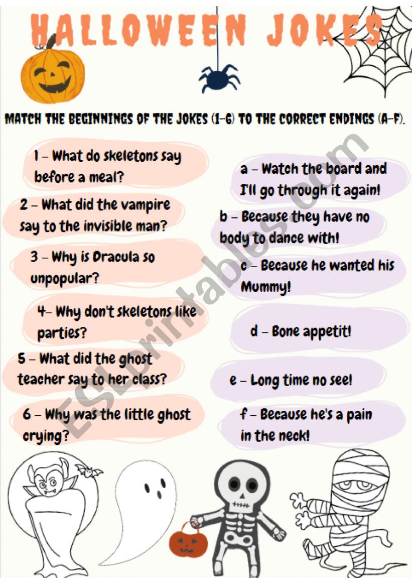 Halloween jokes for kids worksheet