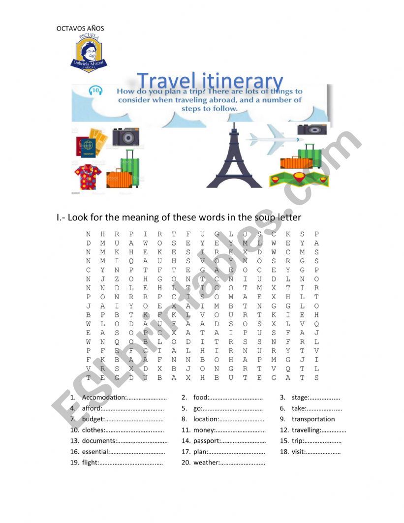 Planning a trip worksheet