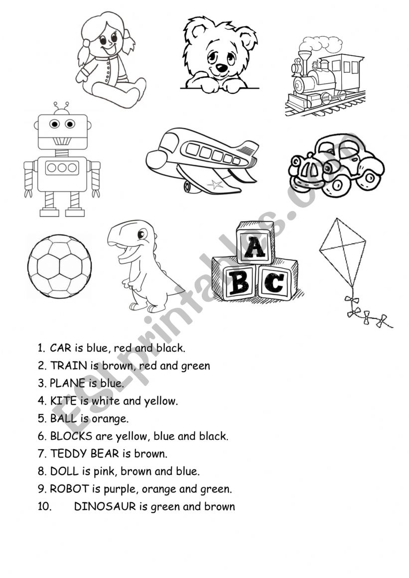 Colour the toys worksheet