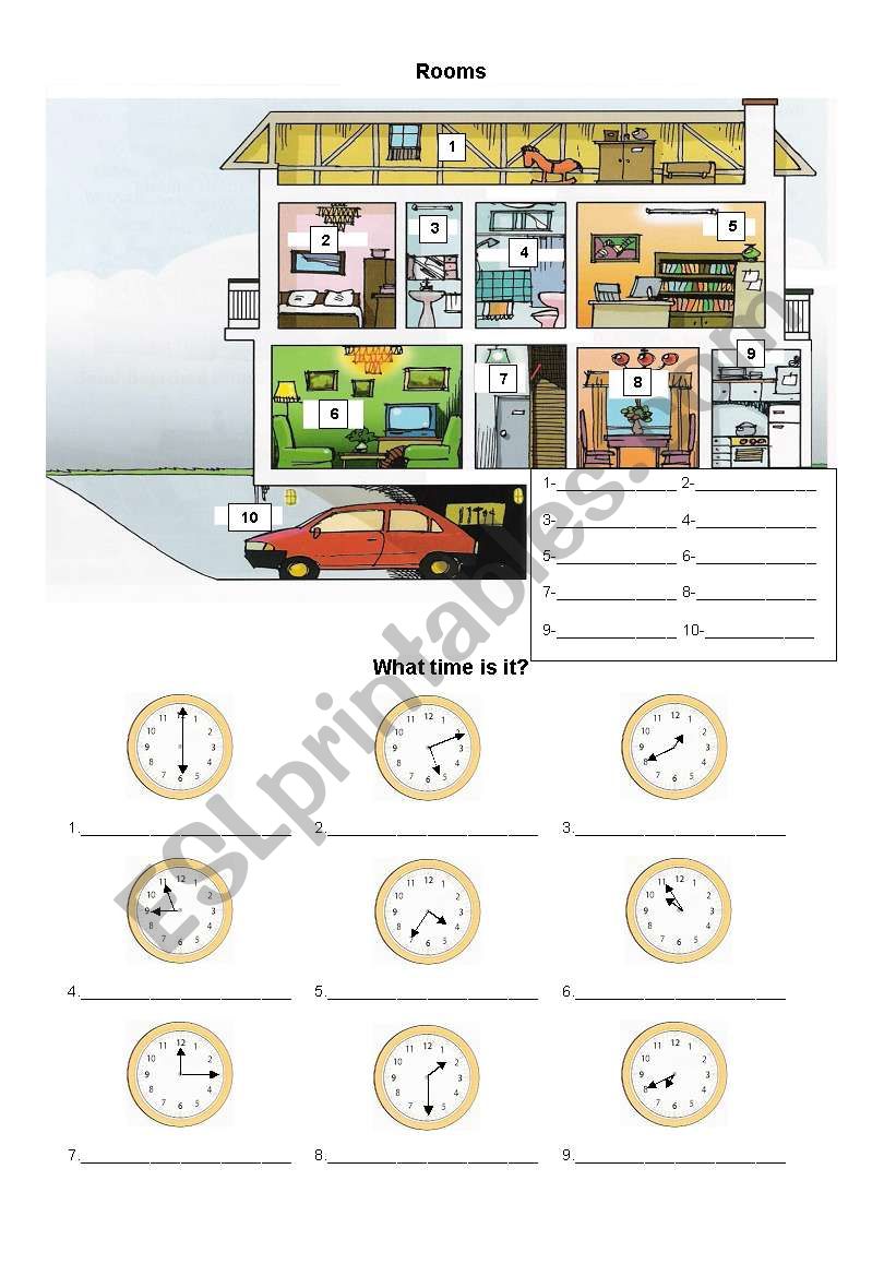 Rooms and time worksheet