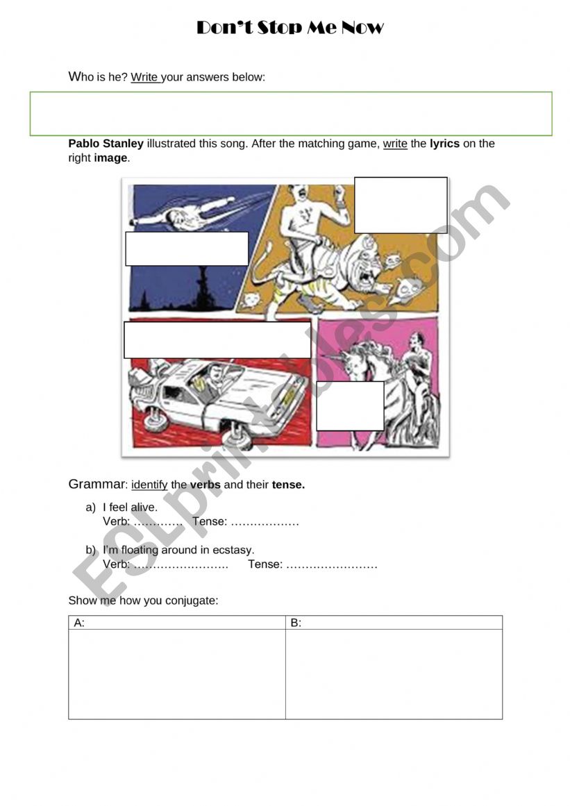 Don�t Stop Me Now worksheet