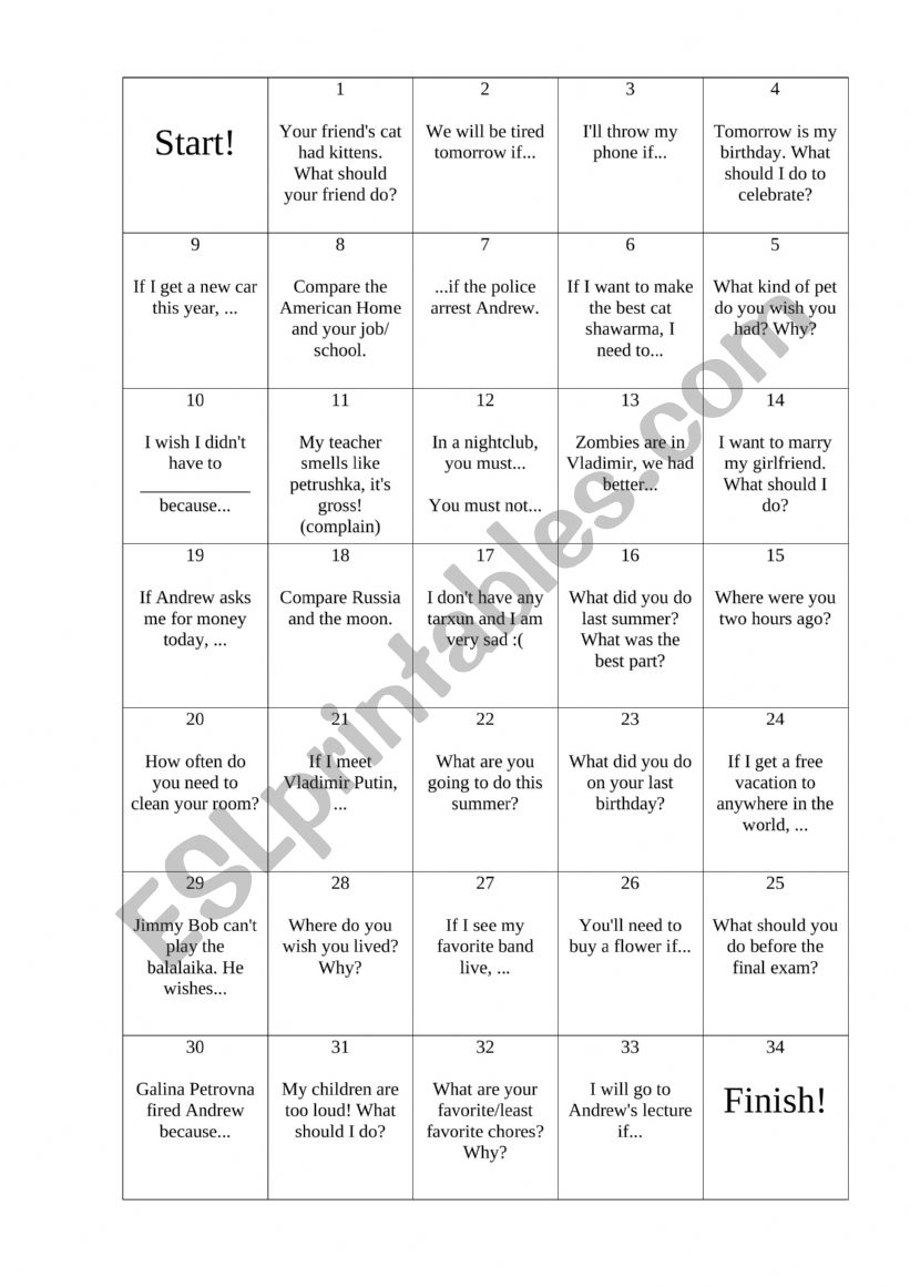 First conditional board game worksheet