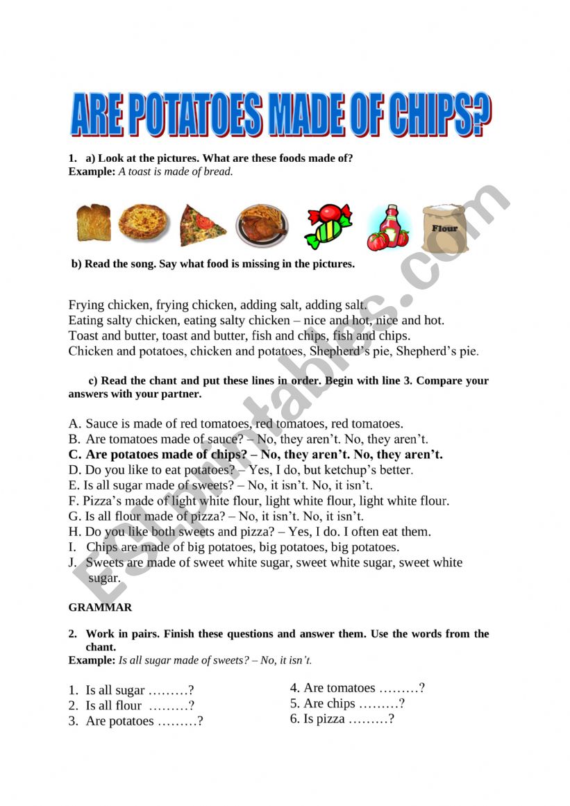 Are potatoes made of chips? worksheet