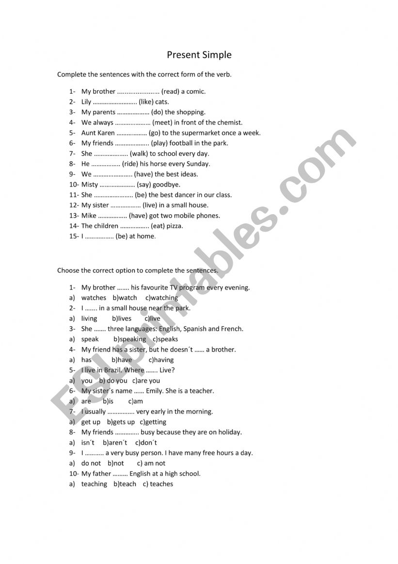 Present Simple worksheet