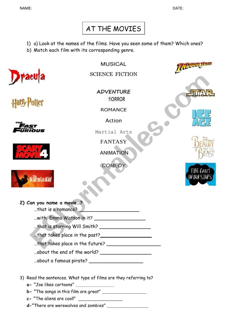 Movie Genres worksheet
