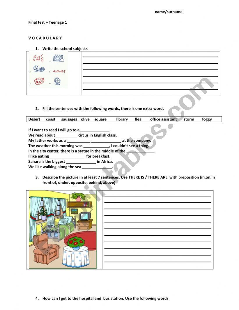 Test 6 grade worksheet
