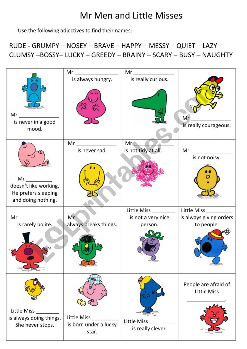 Mr Men and Little Misses worksheet