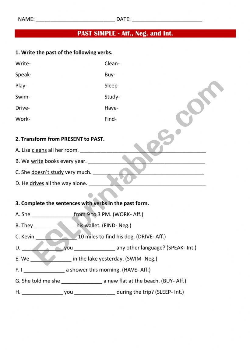 past simple worksheet