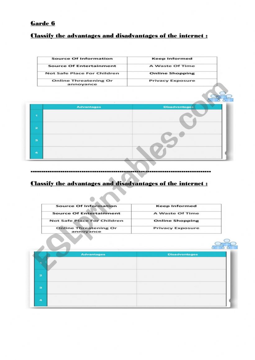 internet worksheet