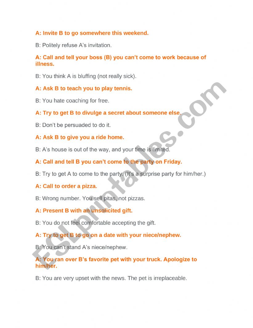 Role play  worksheet