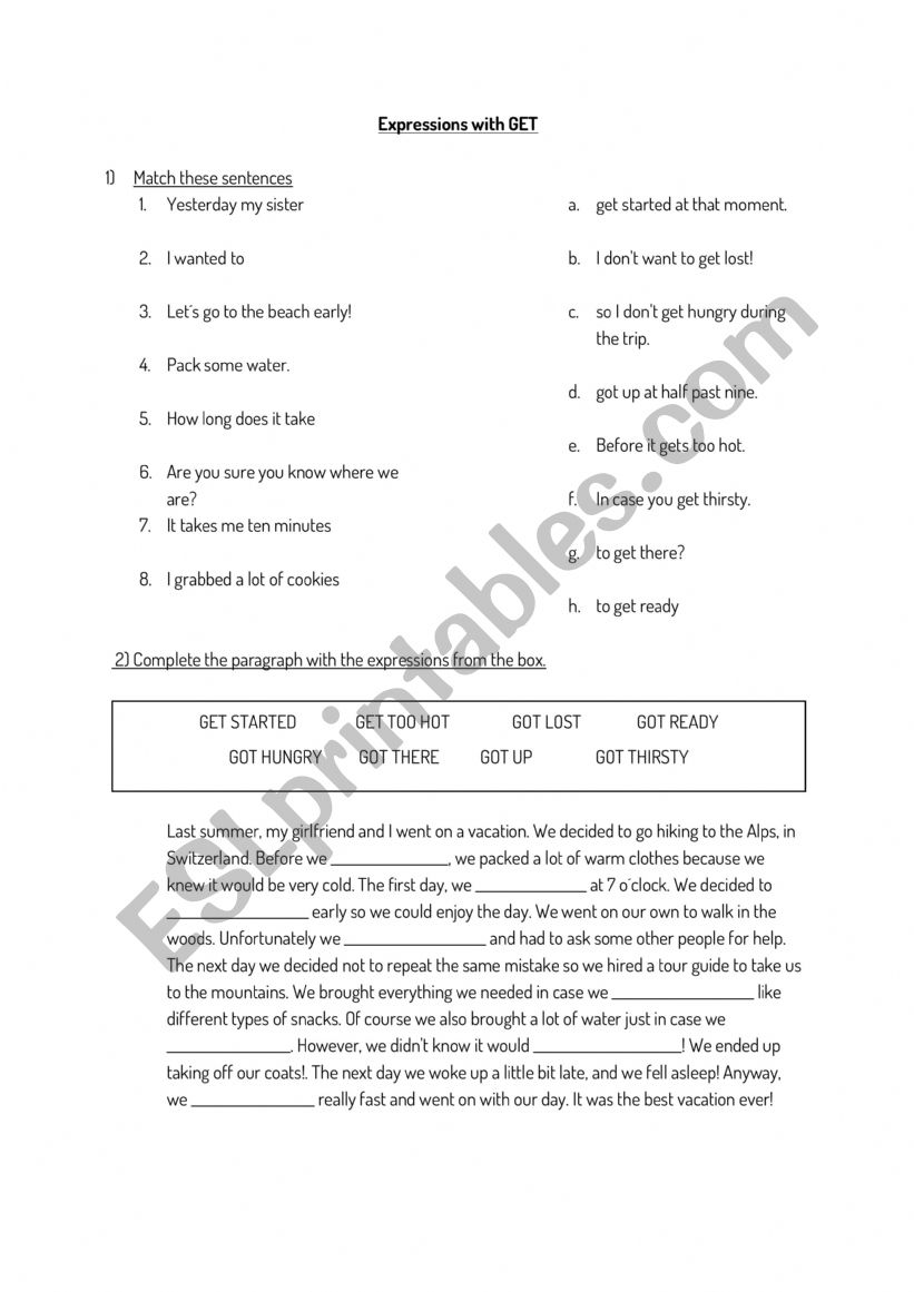 Collocations with GET worksheet