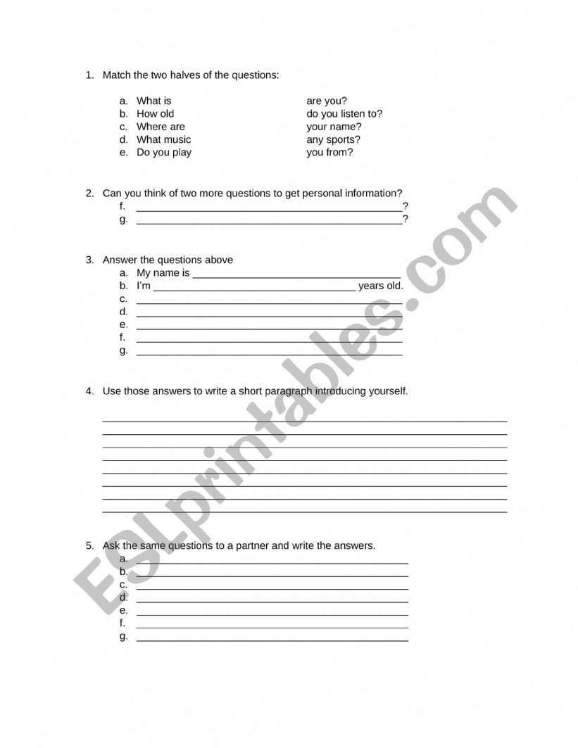 Personal questions and Introduction