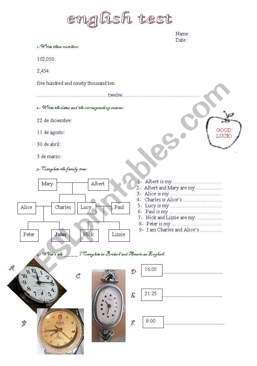 test for beginners worksheet