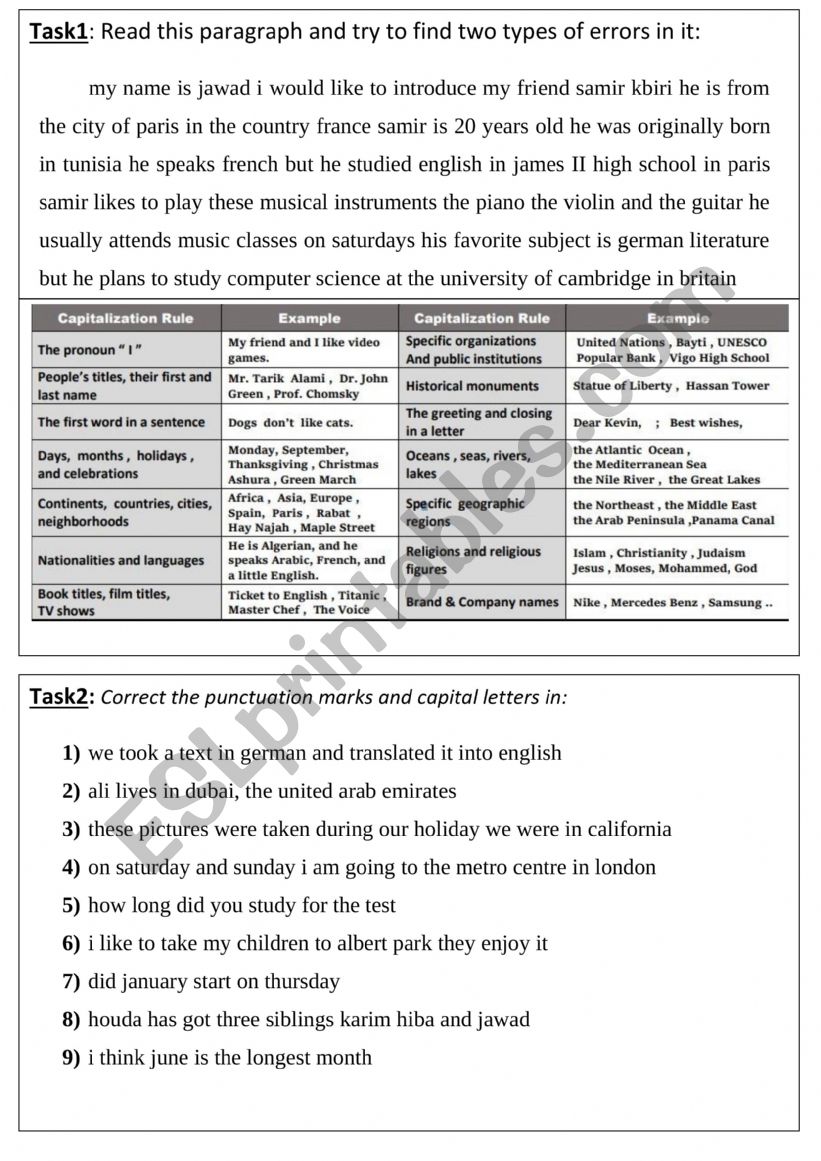 Capitalization worksheet