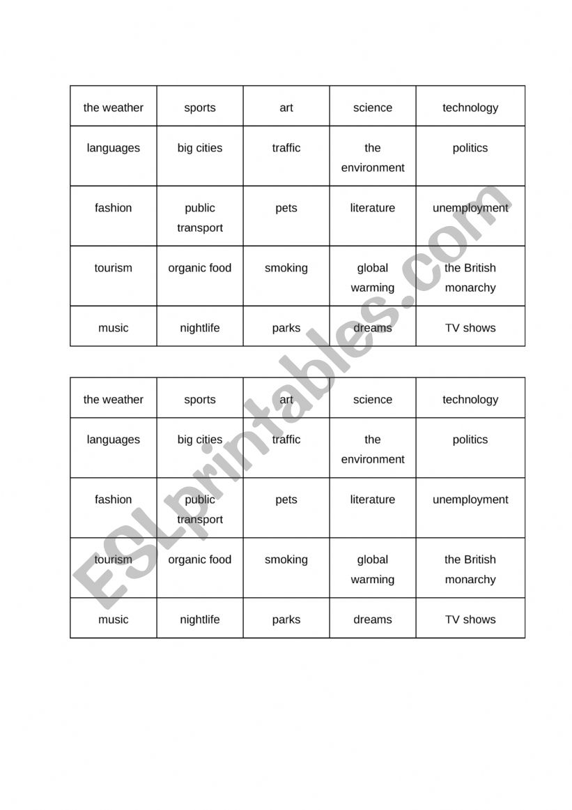 Fluency activity worksheet