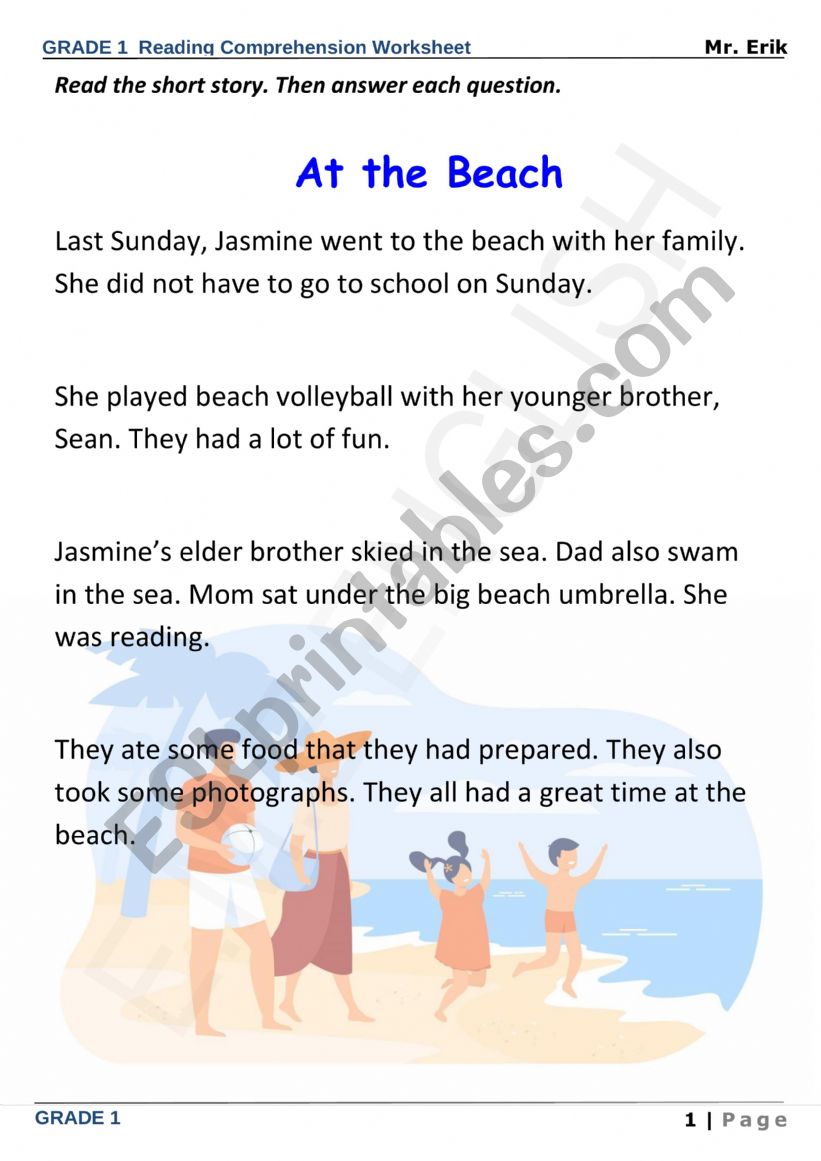 reading comprehesion grade 1  worksheet