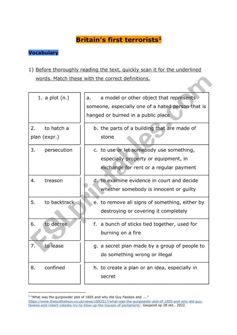 The Gunpowder Plot worksheet