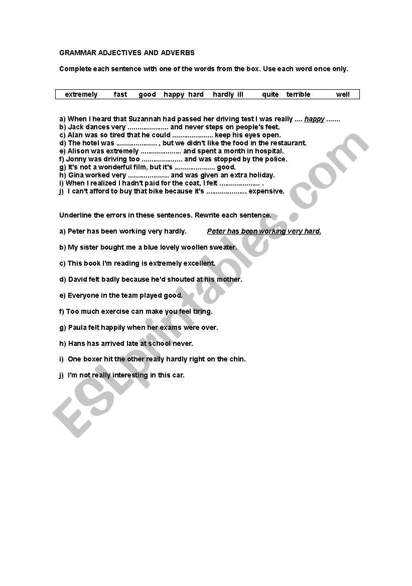 adjectives and adverbs worksheet