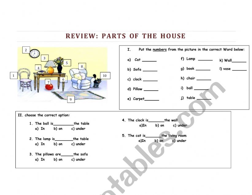 Parts of the house + prepositions in on under