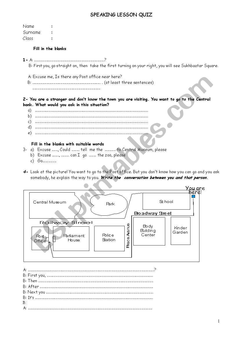 SPEAKING LESSON  part 1 worksheet